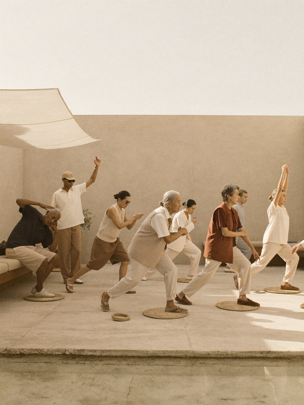 group of elderly people excercising